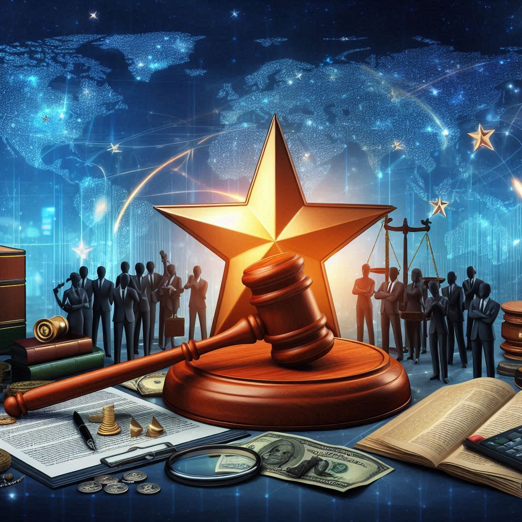 3D illustration of successful cases of a law firm representing victims of accidents and insurance with a star casos de éxitos